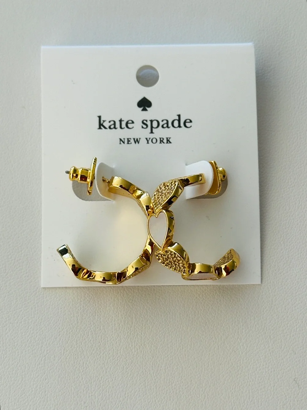 kate spade Gold Heart-Linked Hammered Hoop Earrings